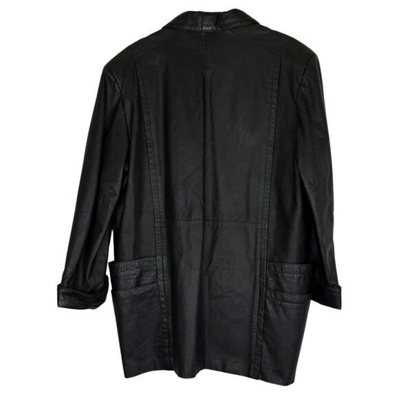 Vtg 70s Black Leather Coat XL Croc Embossed Trim Leathers by New England USA - Picture 7 of 12